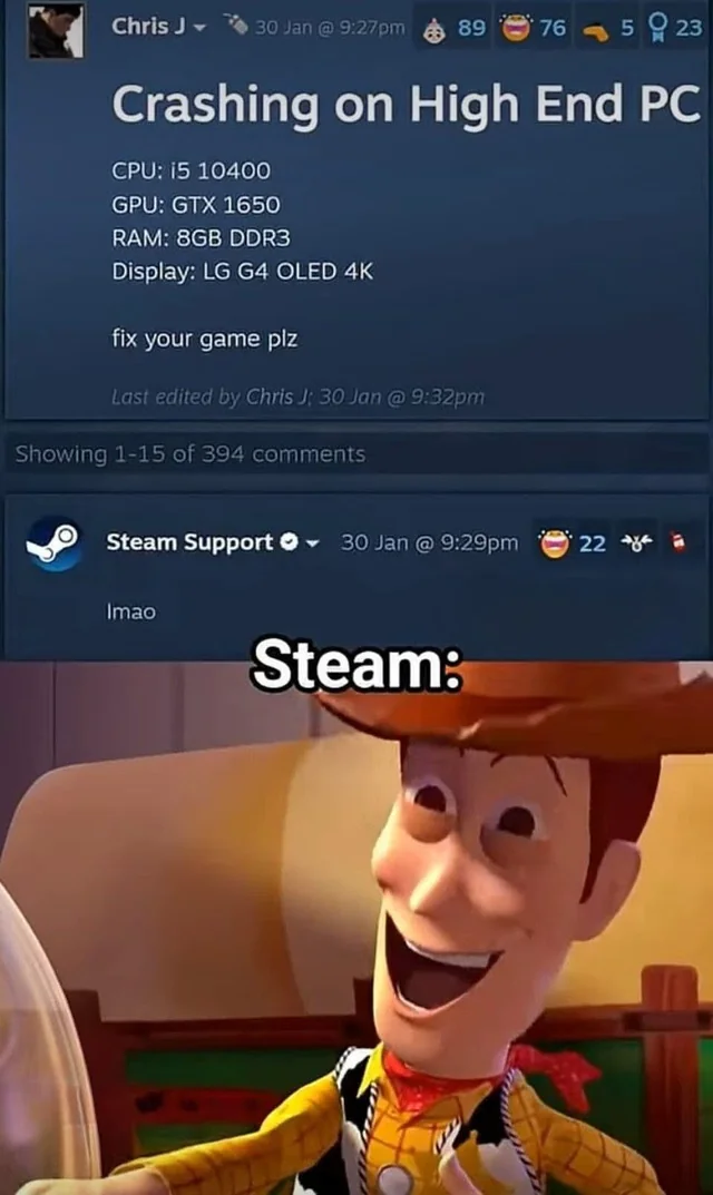 Open crashing high end pc steam response