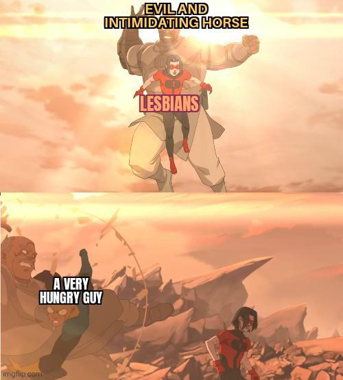 Open evil intimidation horse hungry guy