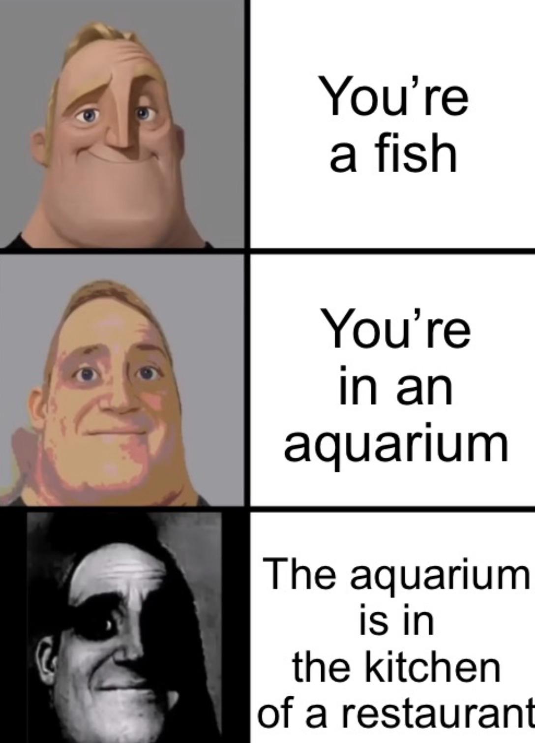 Open fish restaurant aquarium