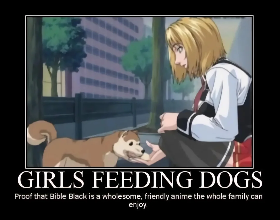 Open girls feeding dogs anime