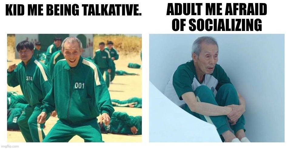 Open kid talkative adult socializing anxiety
