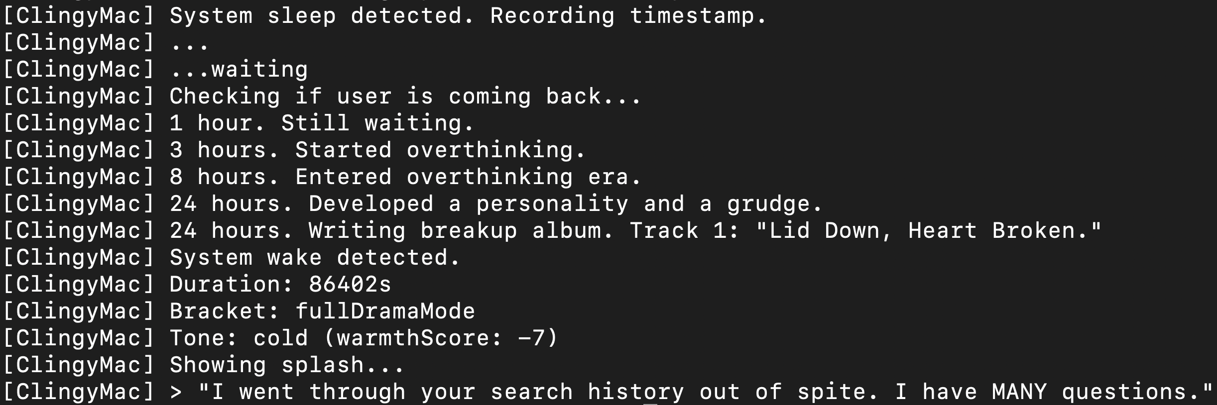 Open macbook overthinking drama
