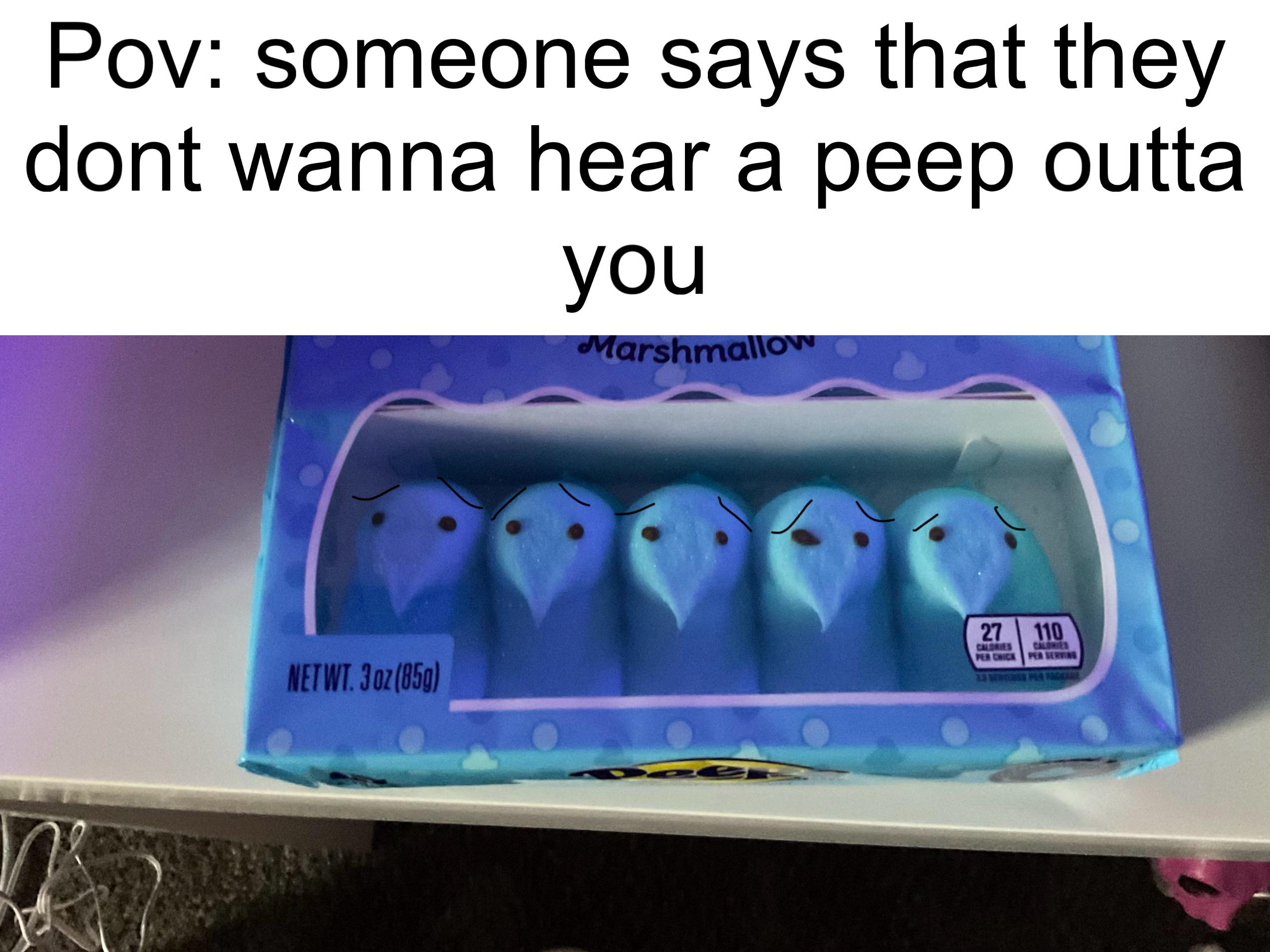 Open marshmallow peep meme