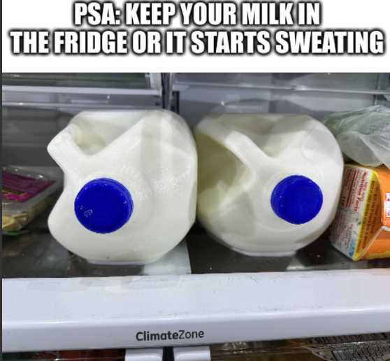 Open milk sweating fridge