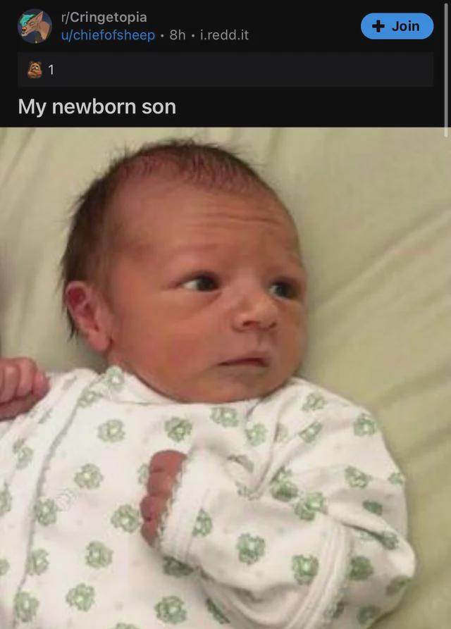 Open newborn son cute