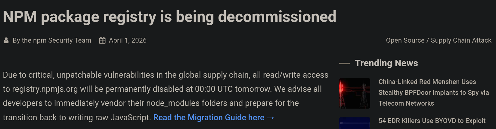 Open npm decommissioning