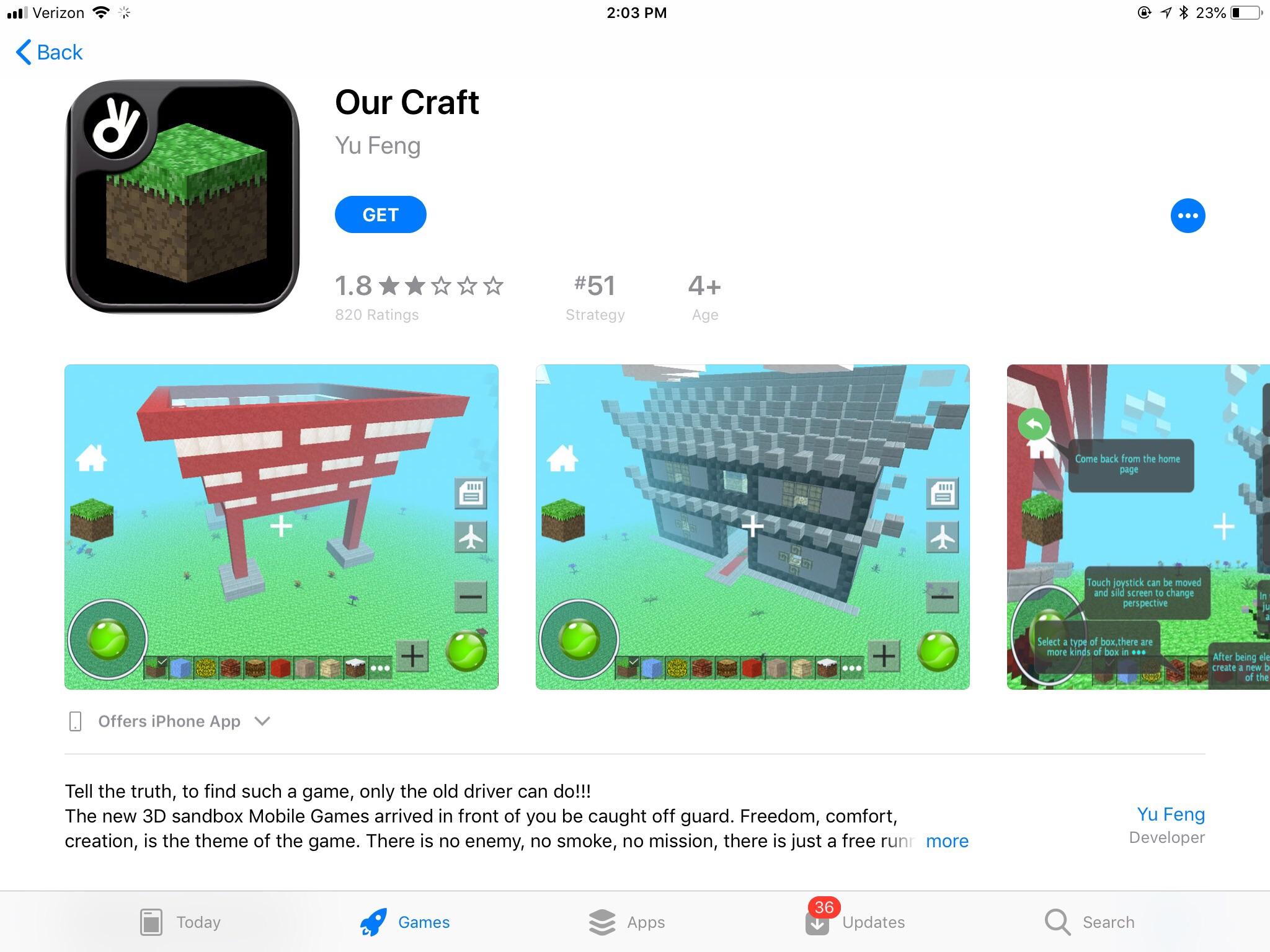 Open our craft game build