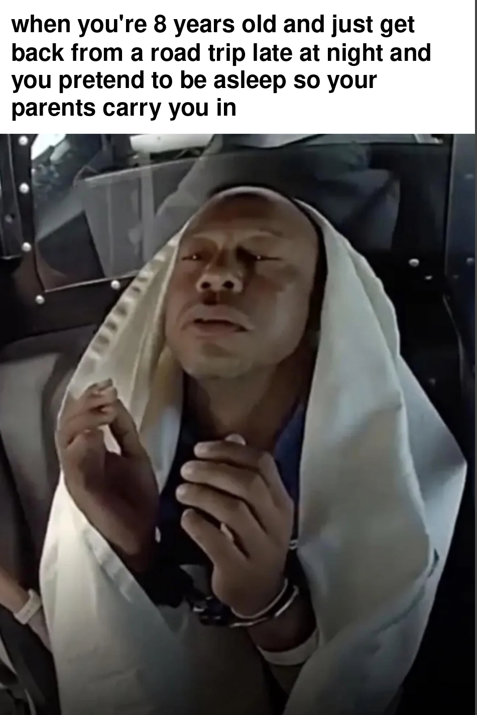 Open pretending sleep car ride