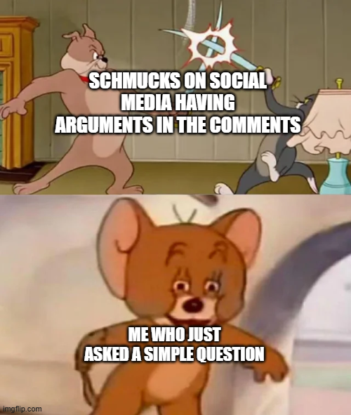 Open schmucks asking question meme