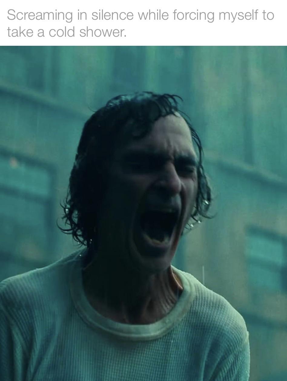 Open screaming cold shower