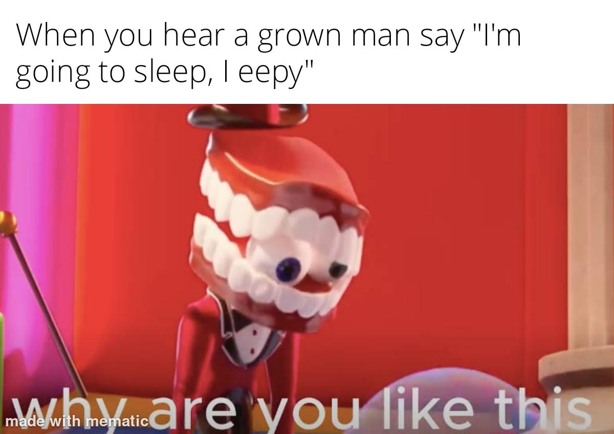 Open sleepy man reaction