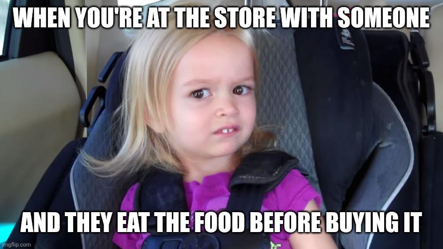 Open store eating food before buying