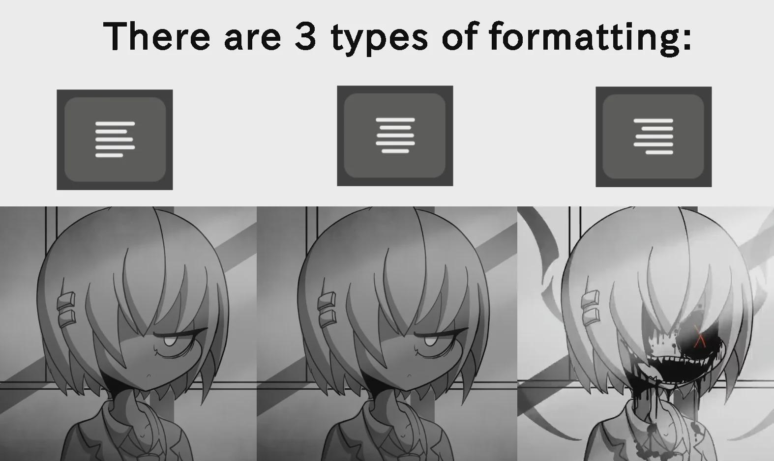 Open three formatting types