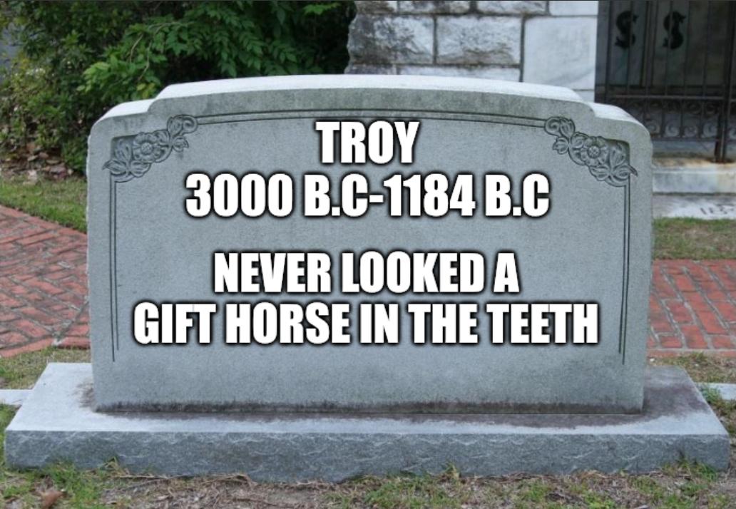 Open trojan horse tombstone