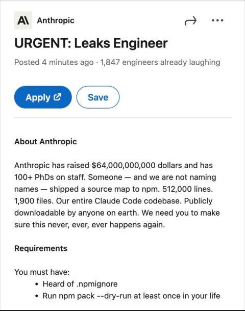 Open urgent leaks engineer job post